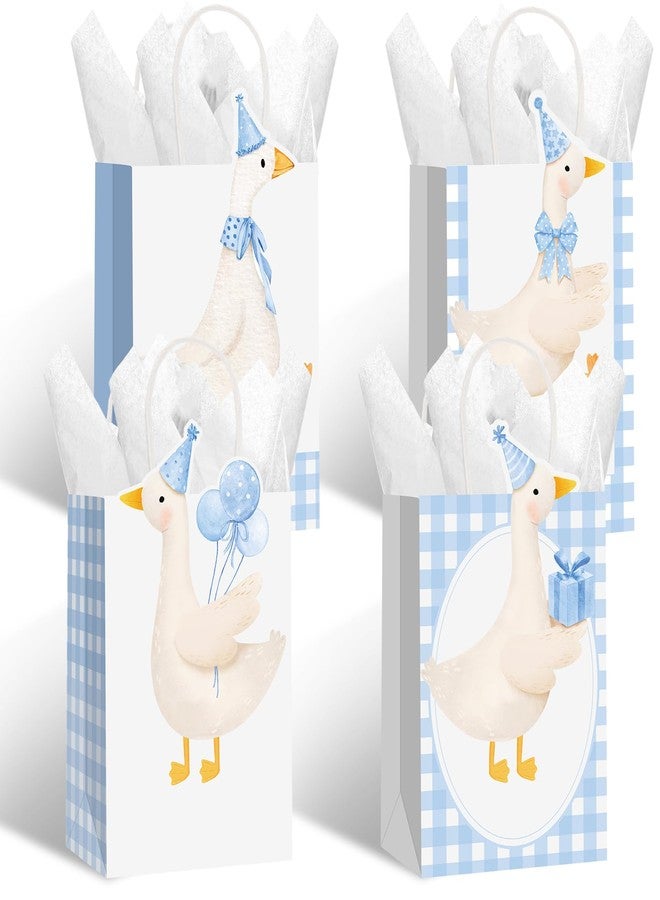 Kolldenn 24 Pcs One Silly Goose Party Favors Cute Treat Bags Gift Gingham Gift Goodies Bags Silly Goose Party Decoration Cute Coquette Bow with Handles for Birthday Baby Shower Supplies(Blue) - Image 1